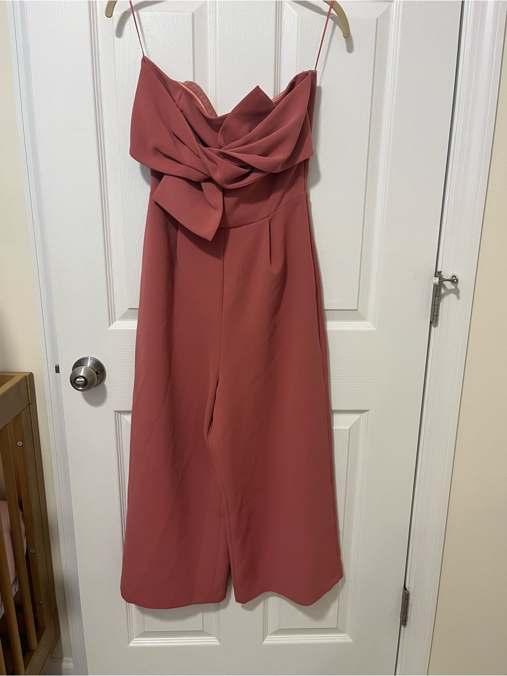 Topshop Strapless Rose-Mauve Jumpsuit with Draped Bow